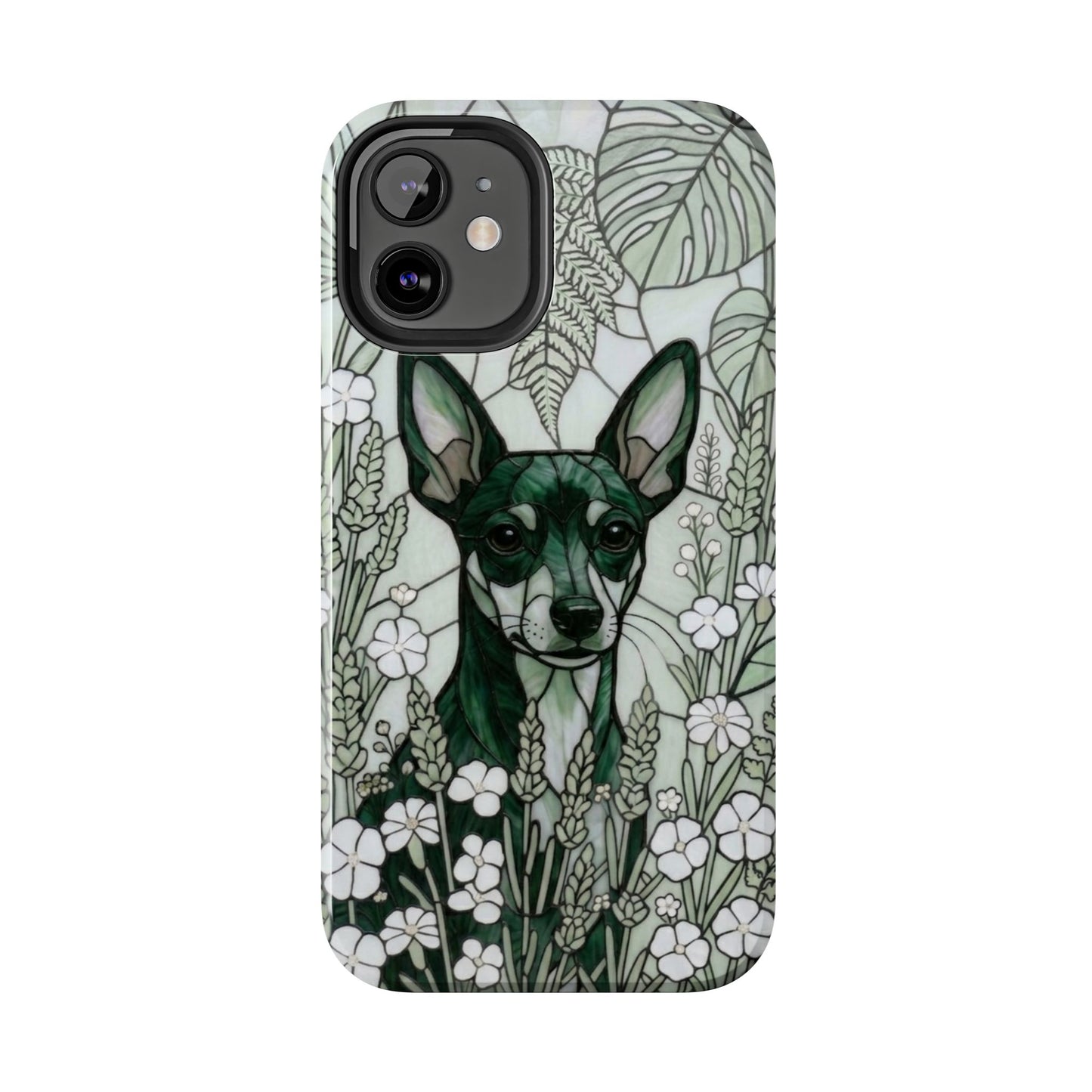 Mini Pinscher Stained Glass Style Tough Case — Botanical Green Theme