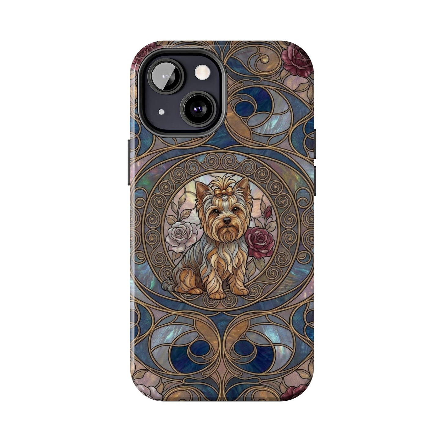 Yorkie Stained Glass Style Midnight Rose Tough Phone Case