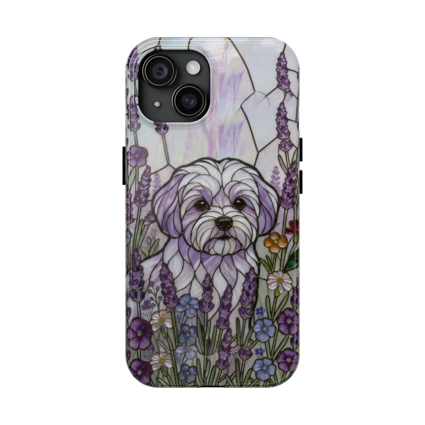 Maltese Stained Glass Style Tough Case — Lavender Floral Theme