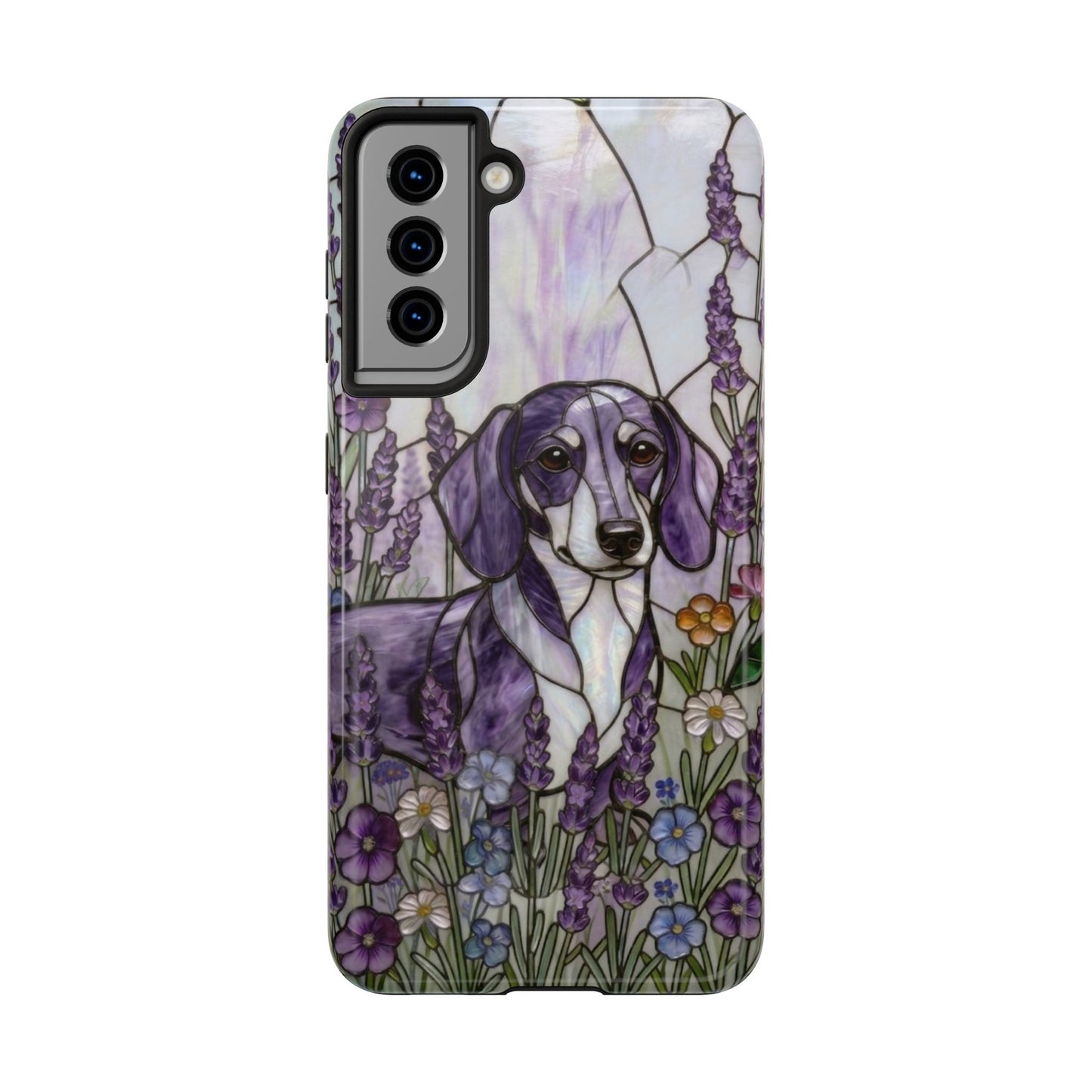 Dachshund Stained Glass Style Tough Case — Lavender Floral Theme