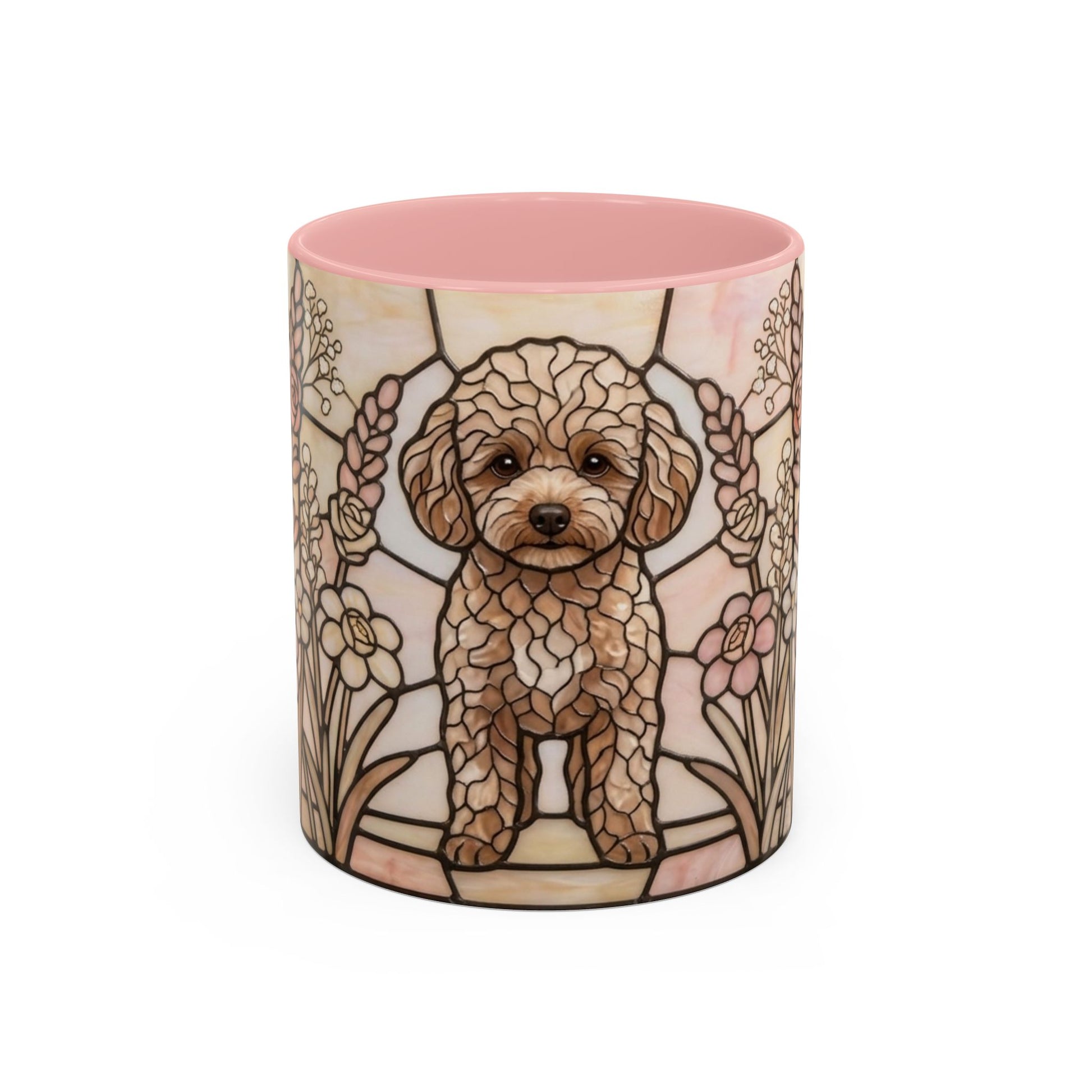 Decorative mug with a dog illustration on a white background