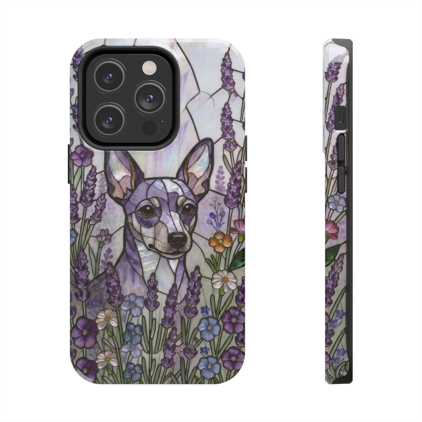 Mini Pinscher Stained Glass Style Tough Case — Lavender Floral Theme