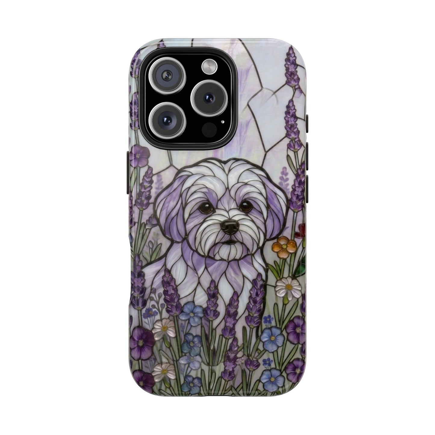 Maltese Stained Glass Style Tough Case — Lavender Floral Theme