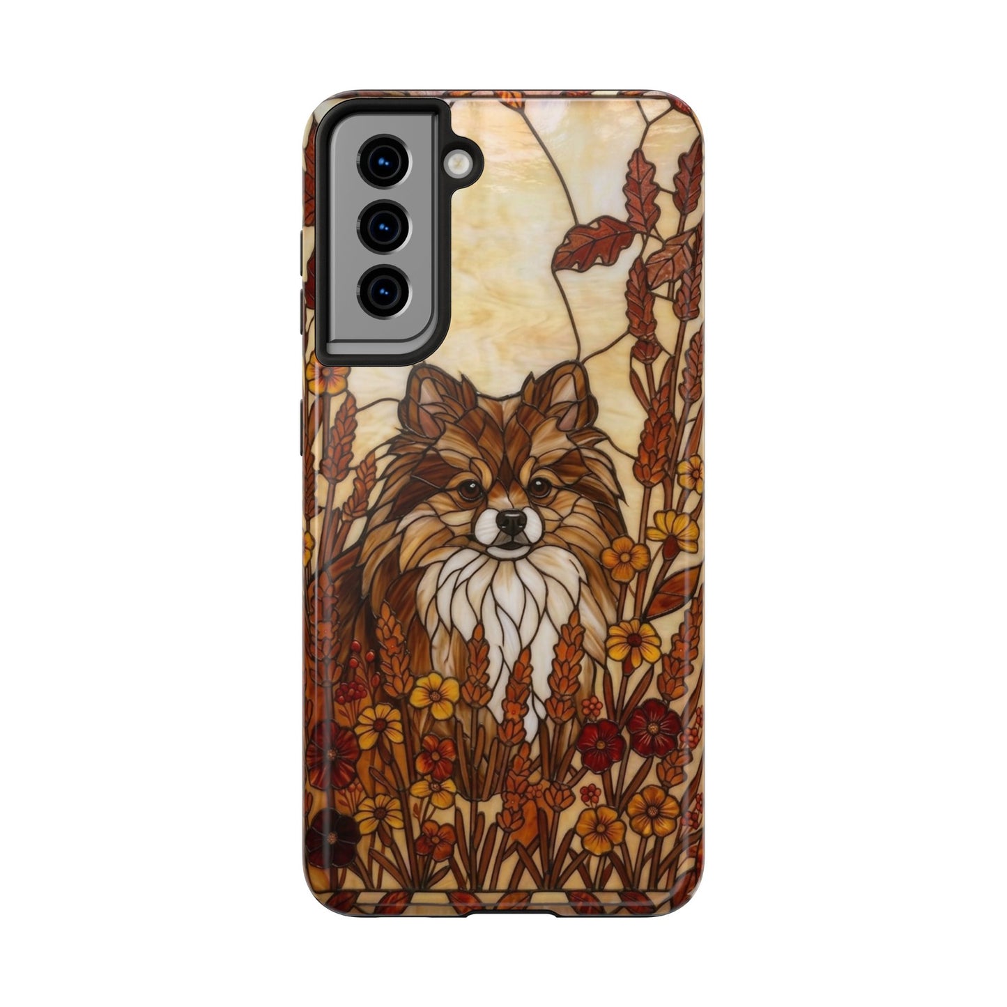Pomeranian Stained Glass Style Tough Case — Autumn Warmth Theme