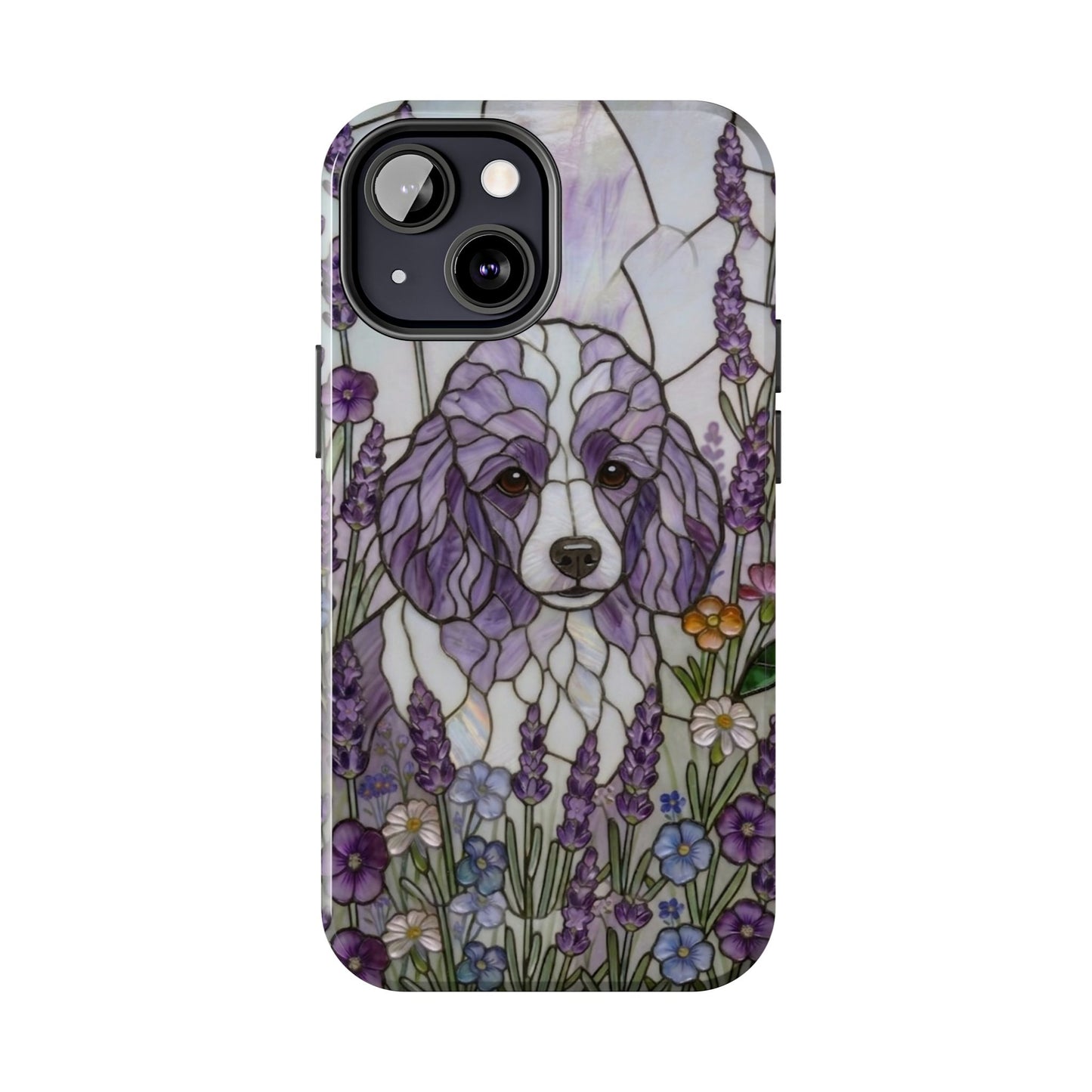 Toy Poodle Stained Glass Style Tough Case — Lavender Floral Theme