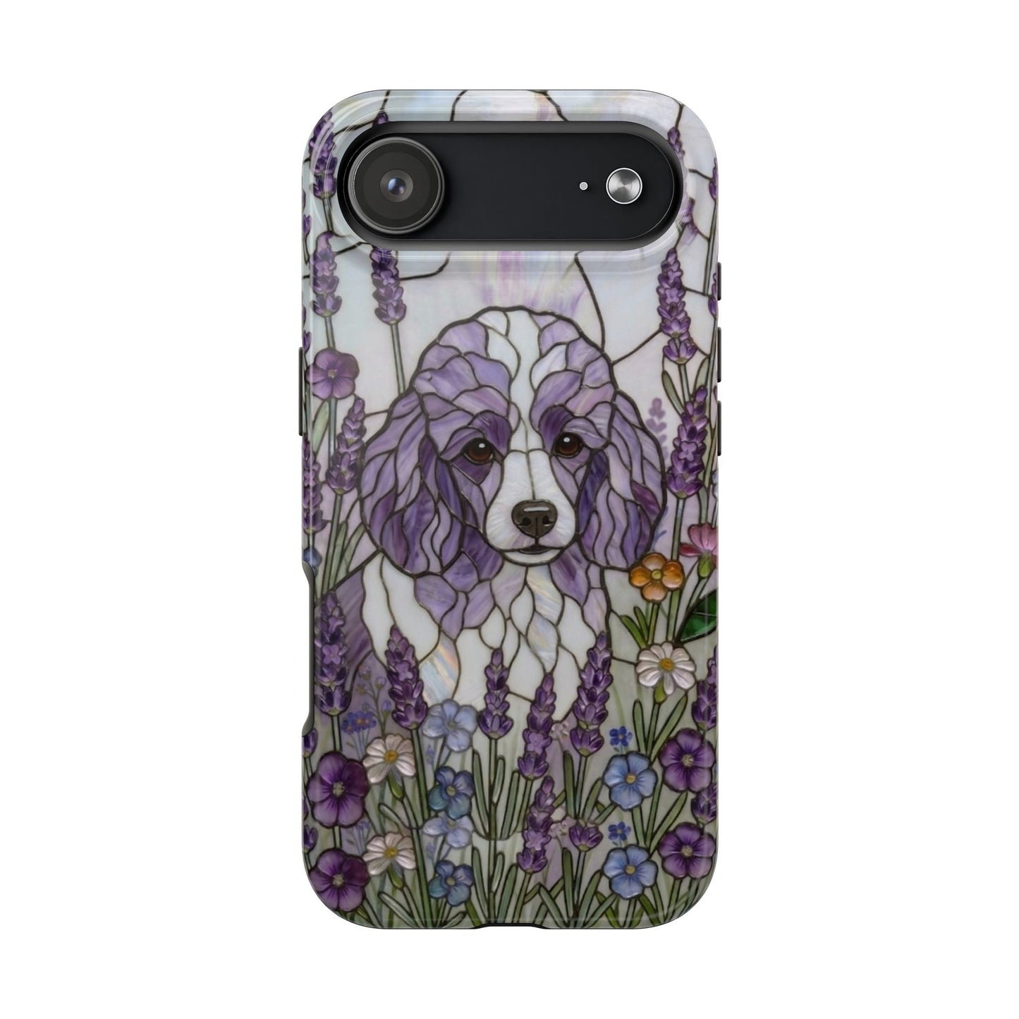 Toy Poodle Stained Glass Style Tough Case — Lavender Floral Theme