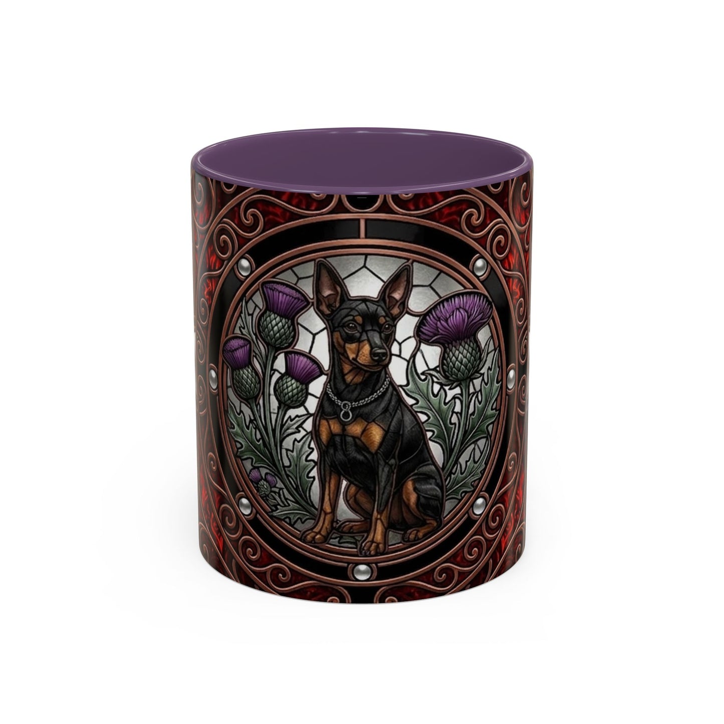 Mini Pinscher Stained Glass Style Thistle Theme Coffee Mug
