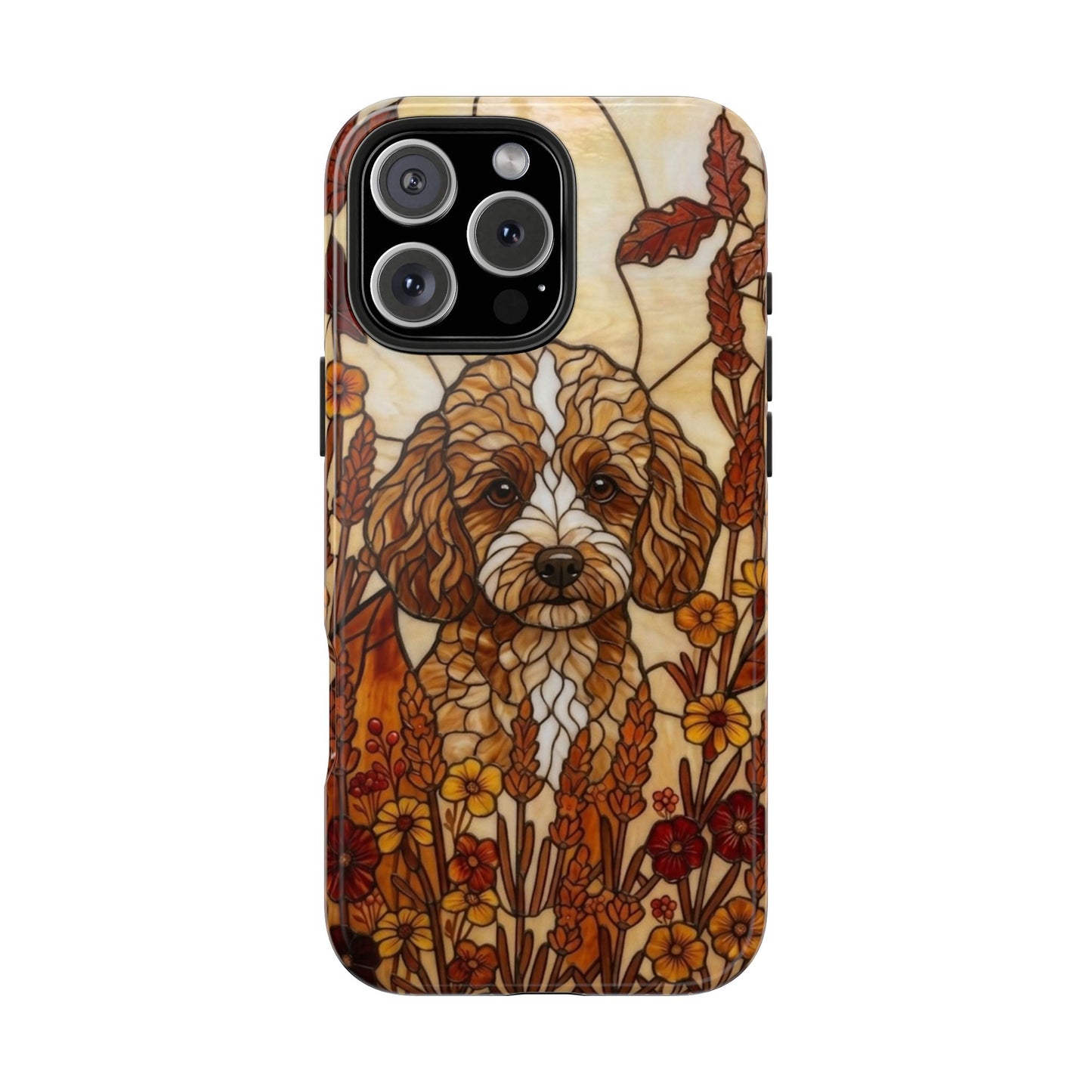 Toy Poodle Stained Glass Style Tough Case — Autumn Warmth Theme