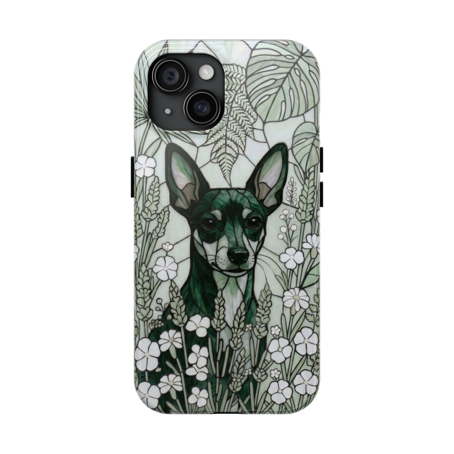 Mini Pinscher Stained Glass Style Tough Case — Botanical Green Theme