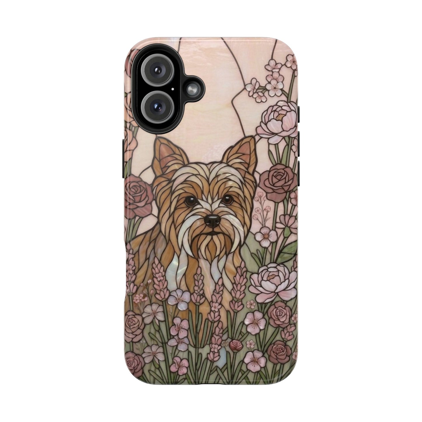 Yorkie Stained Glass Style Tough Case — Rose Garden Theme