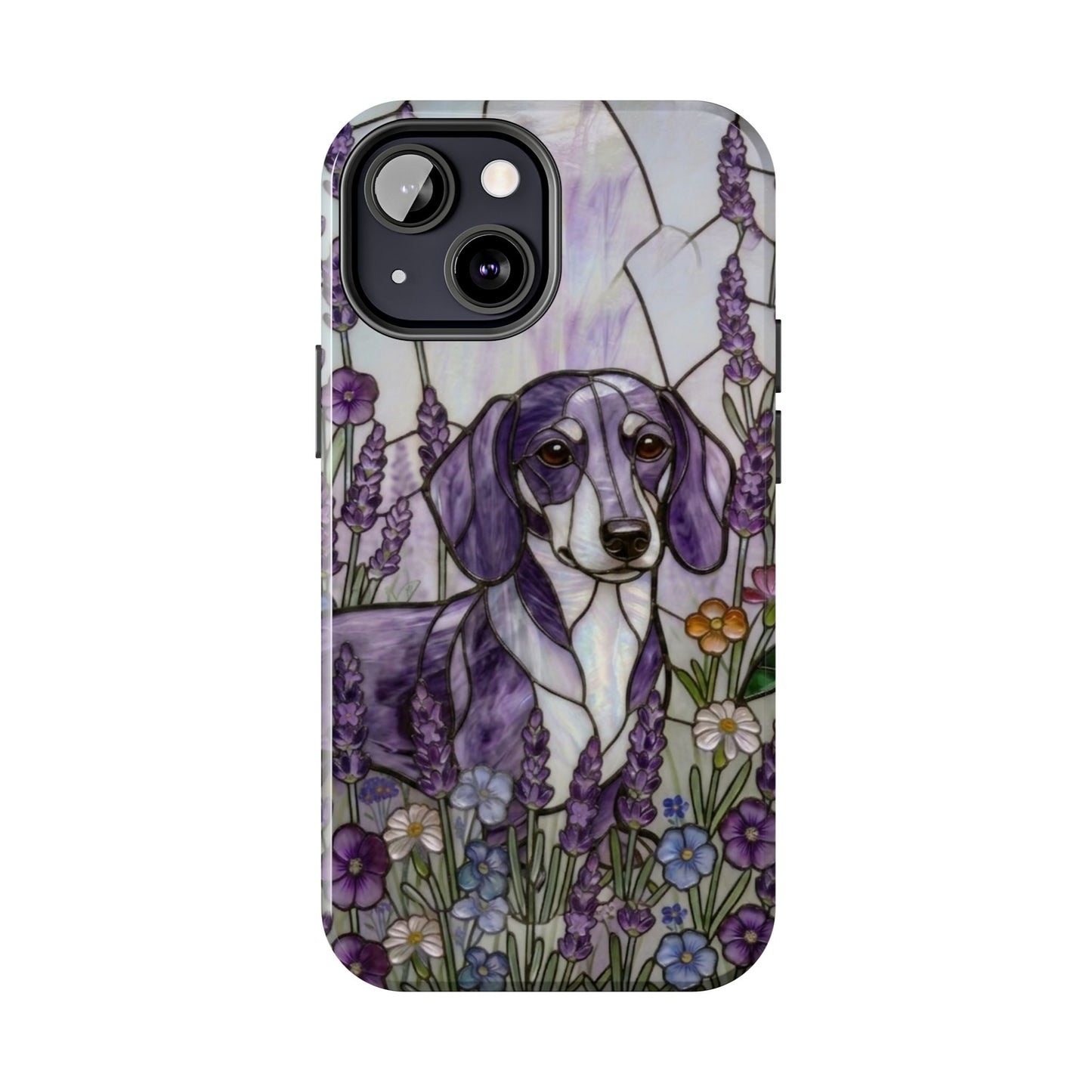 Dachshund Stained Glass Style Tough Case — Lavender Floral Theme