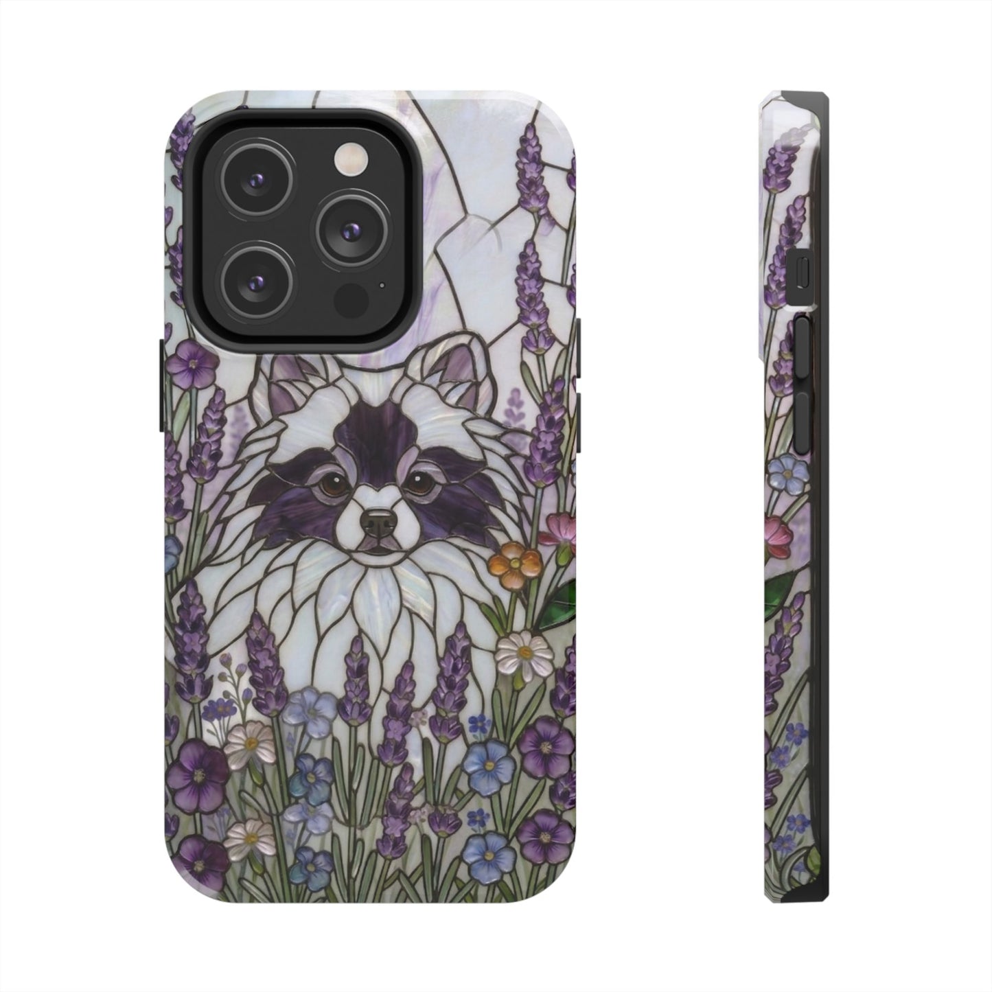 Pomeranian Stained Glass Style Tough Case — Lavender Floral Theme