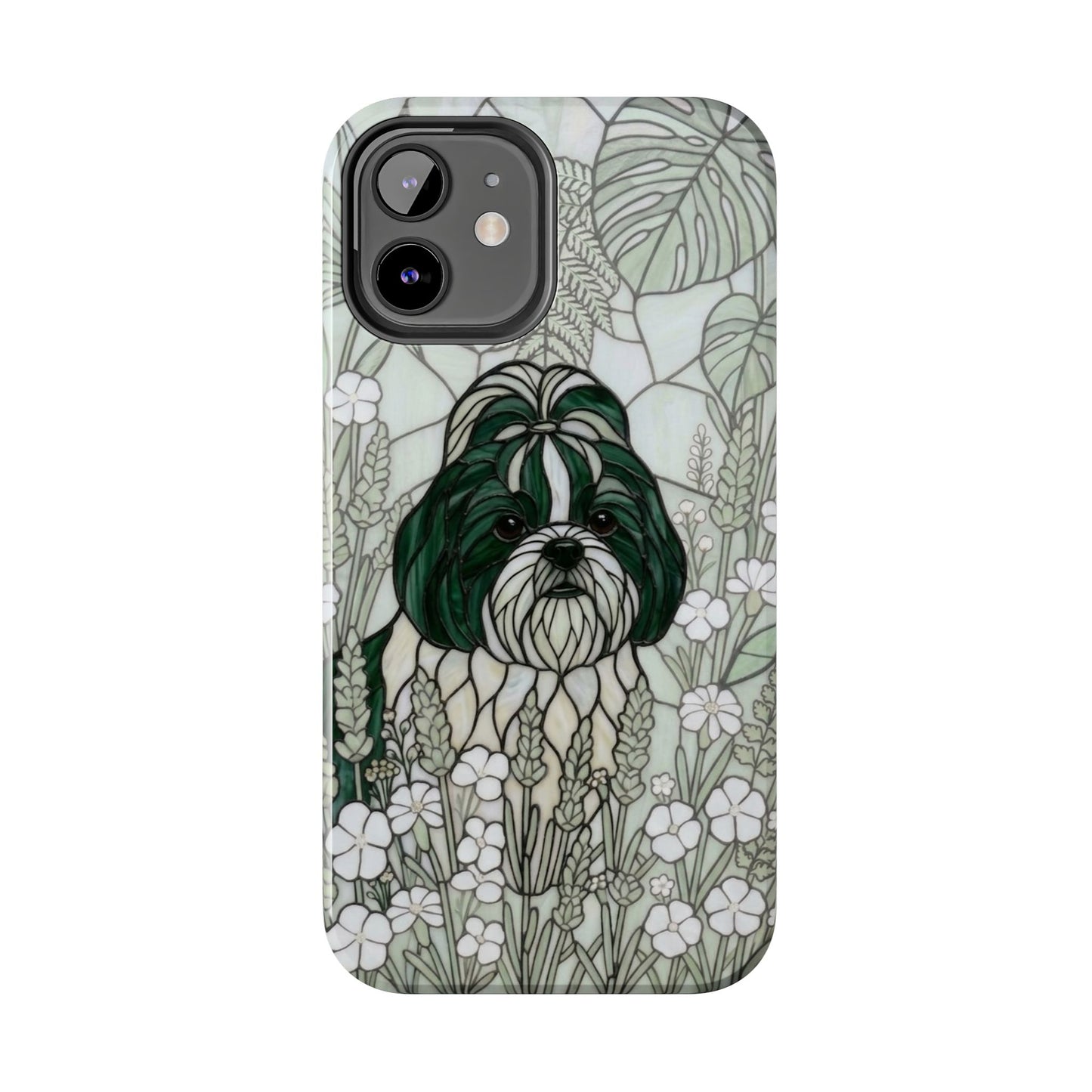 Shih Tzu Stained Glass Style Tough Case — Botanical Green Theme