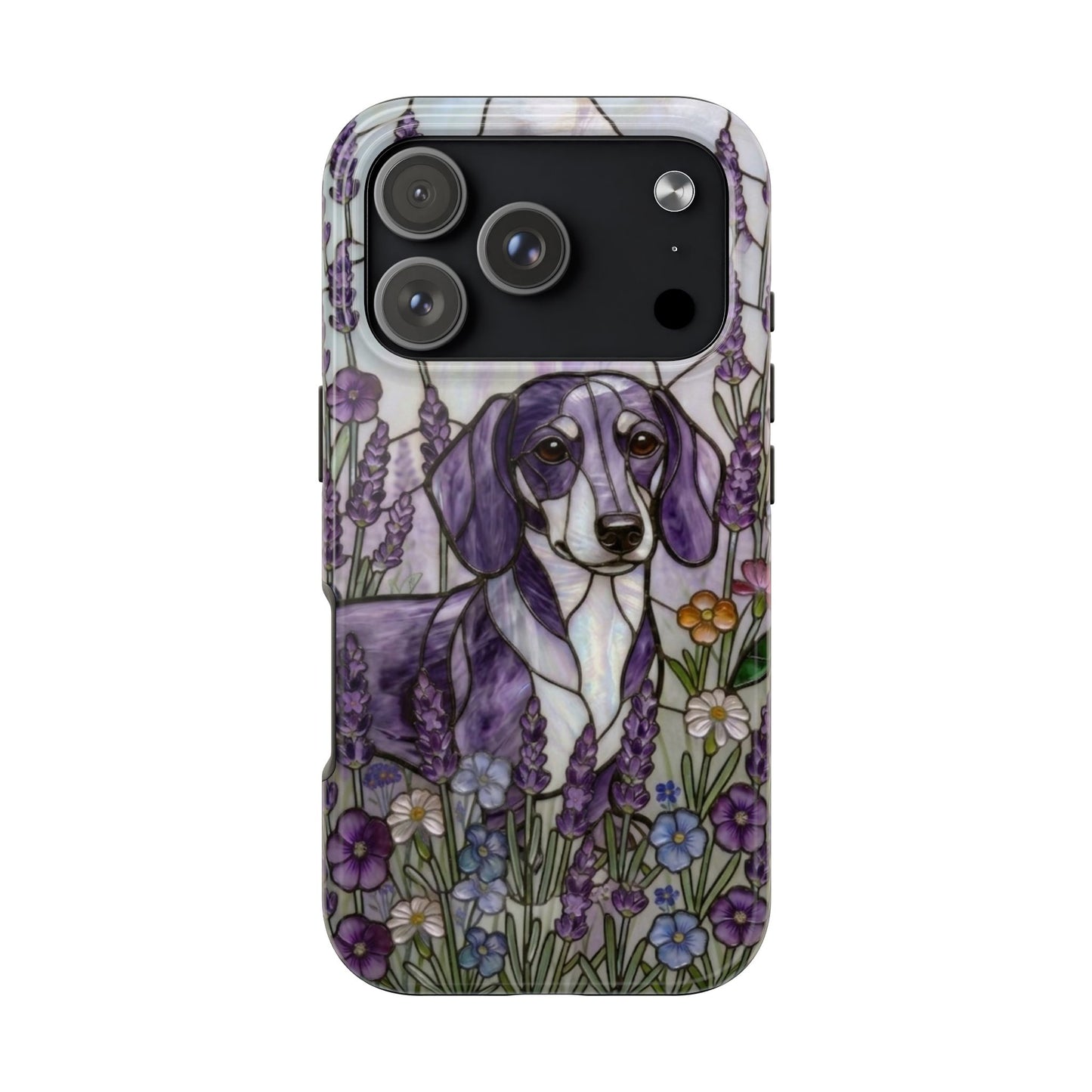 Dachshund Stained Glass Style Tough Case — Lavender Floral Theme