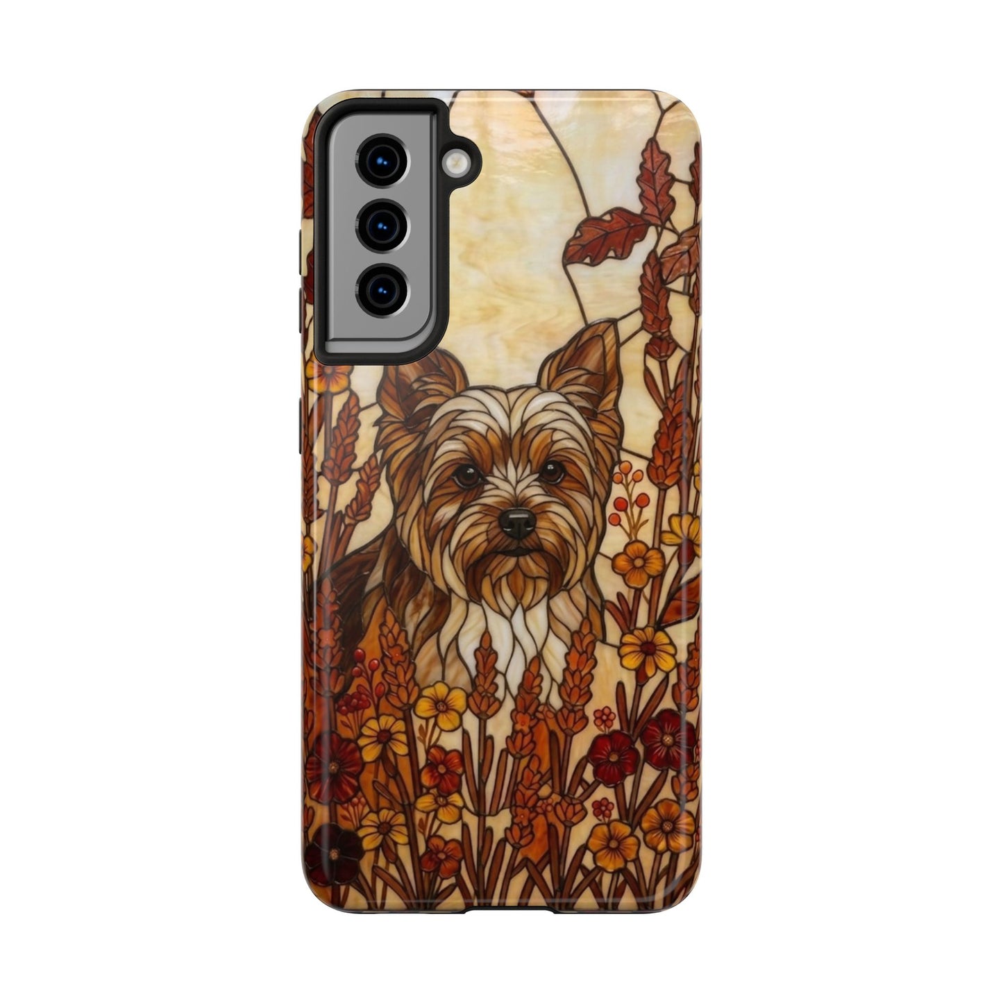 Yorkie Stained Glass Style Tough Case — Autumn Warmth Theme