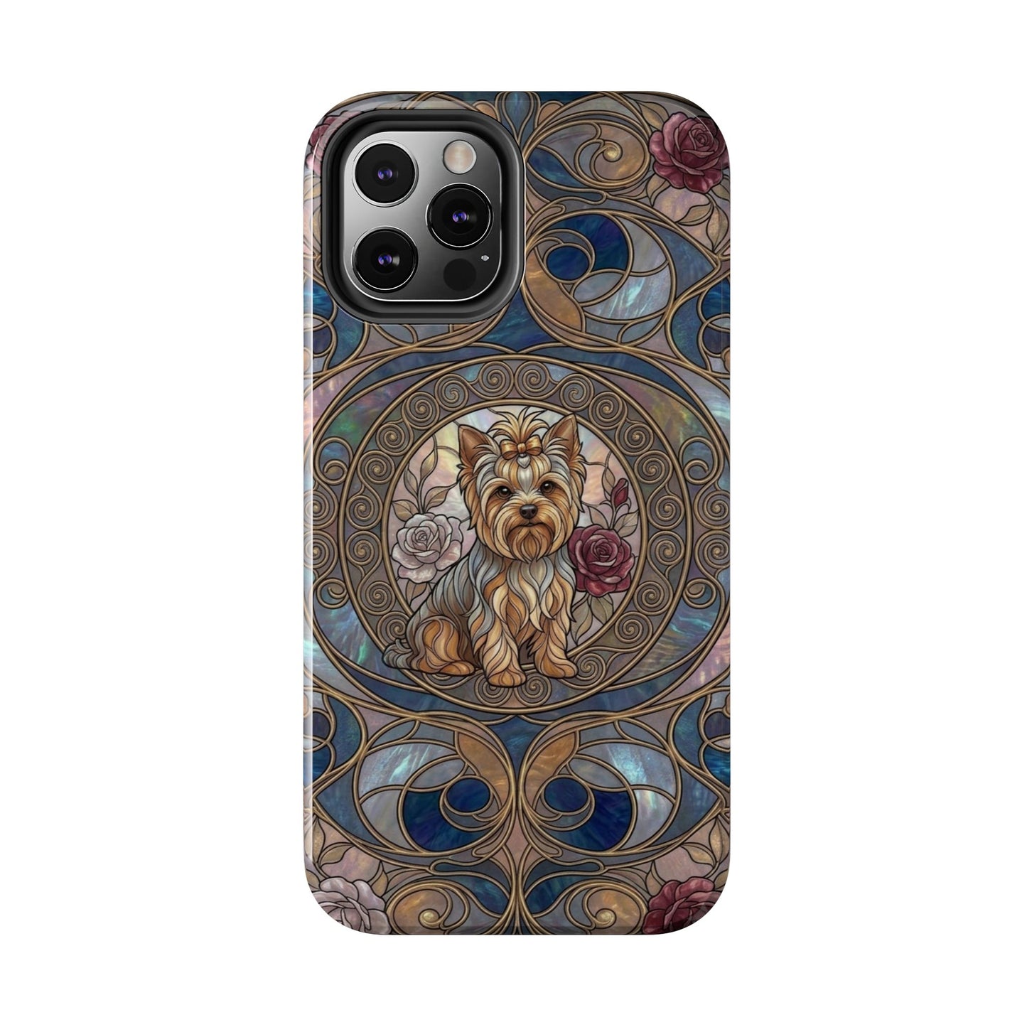 Yorkie Stained Glass Style Midnight Rose Tough Phone Case