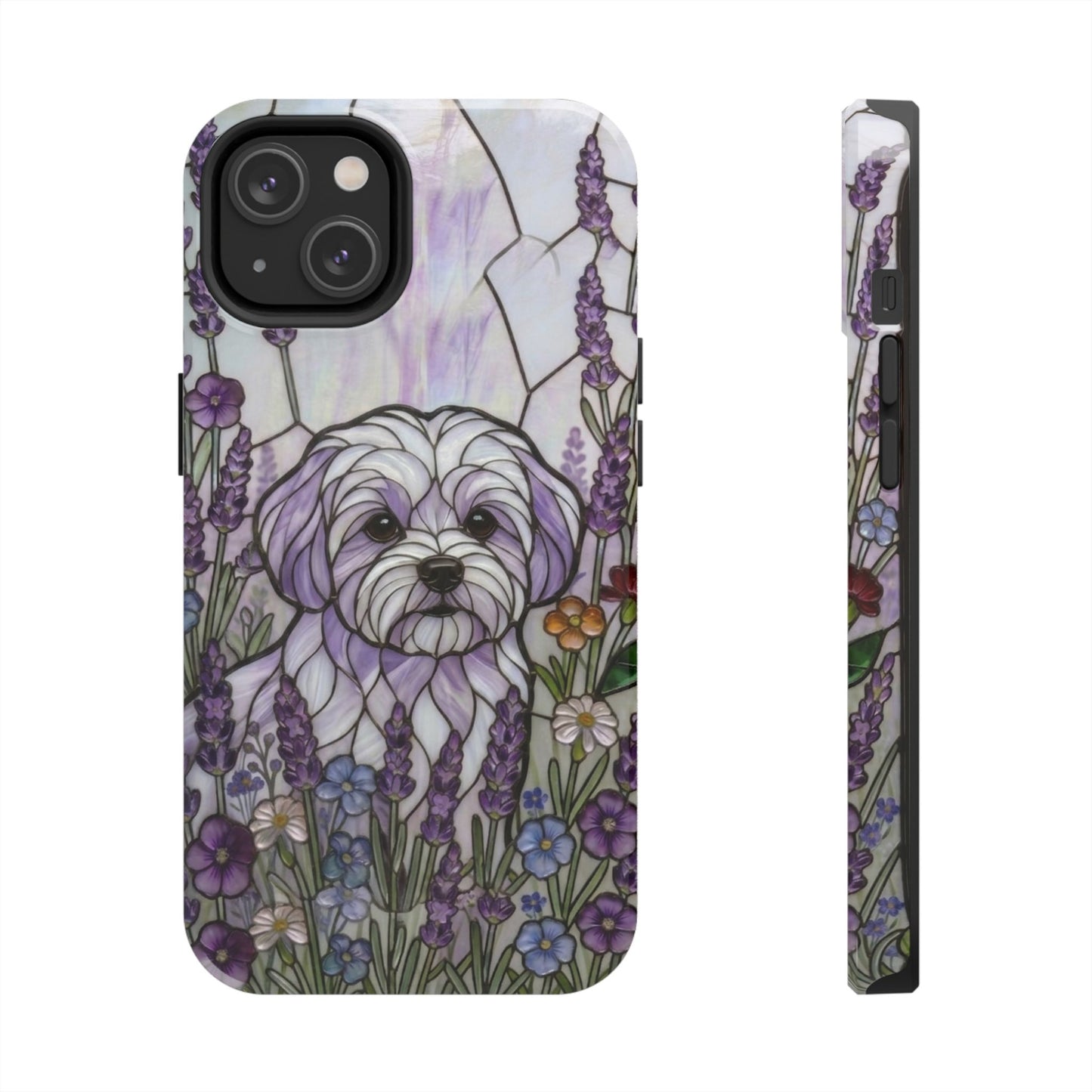 Maltese Stained Glass Style Tough Case — Lavender Floral Theme