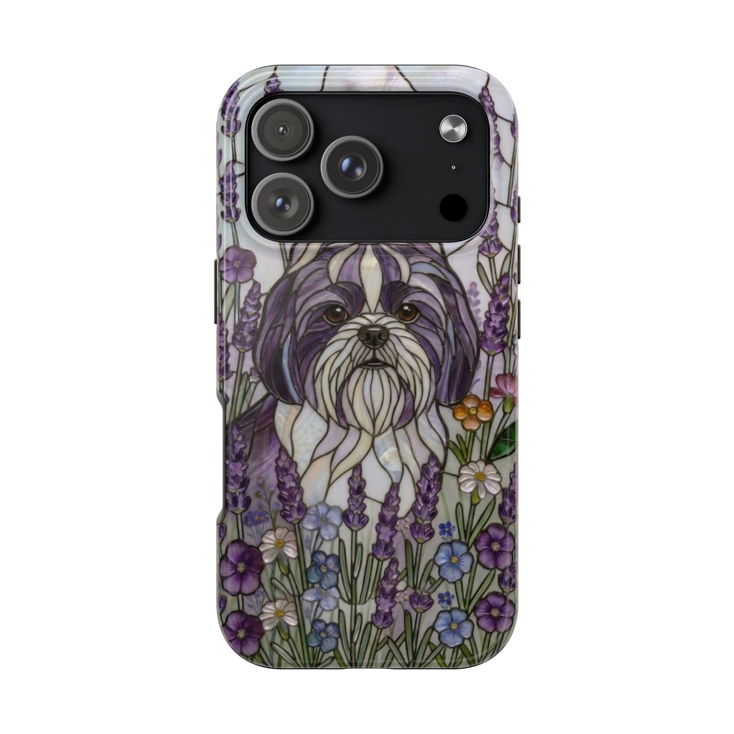 Shih Tzu Stained Glass Style Tough Case — Lavender Floral Theme