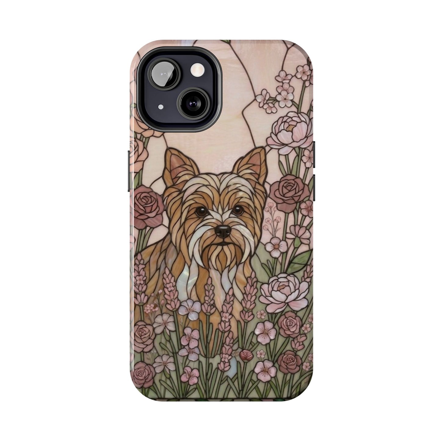 Yorkie Stained Glass Style Tough Case — Rose Garden Theme