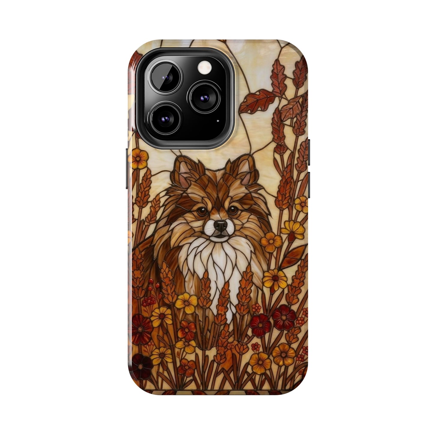 Pomeranian Stained Glass Style Tough Case — Autumn Warmth Theme