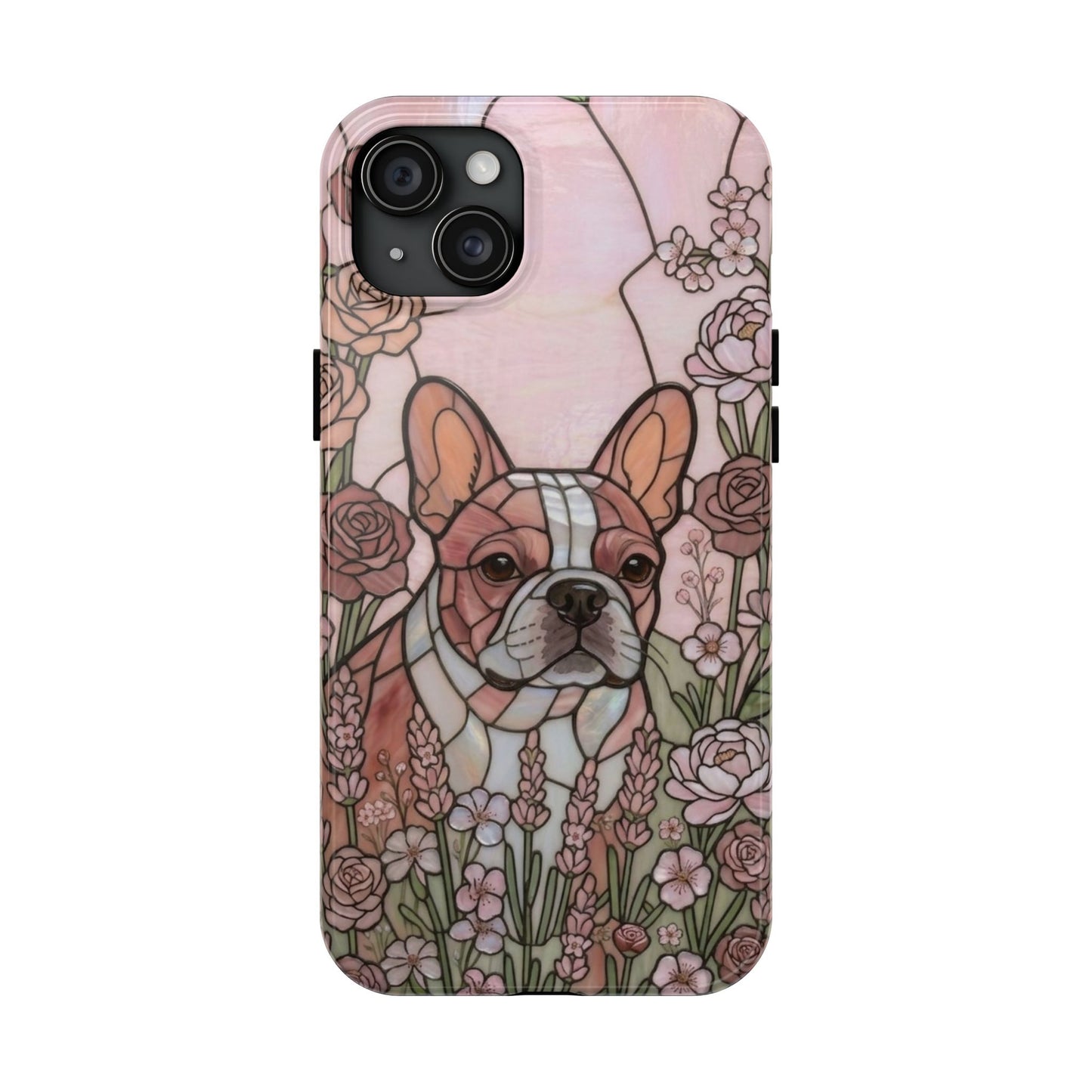Frenchie Stained Glass Style Tough Case — Rose Garden Theme