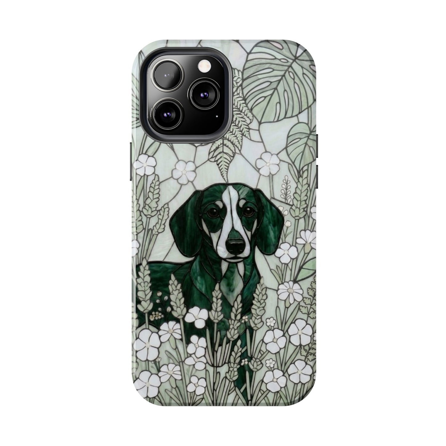 Dachshund Stained Glass Style Tough Case — Botanical Green Theme