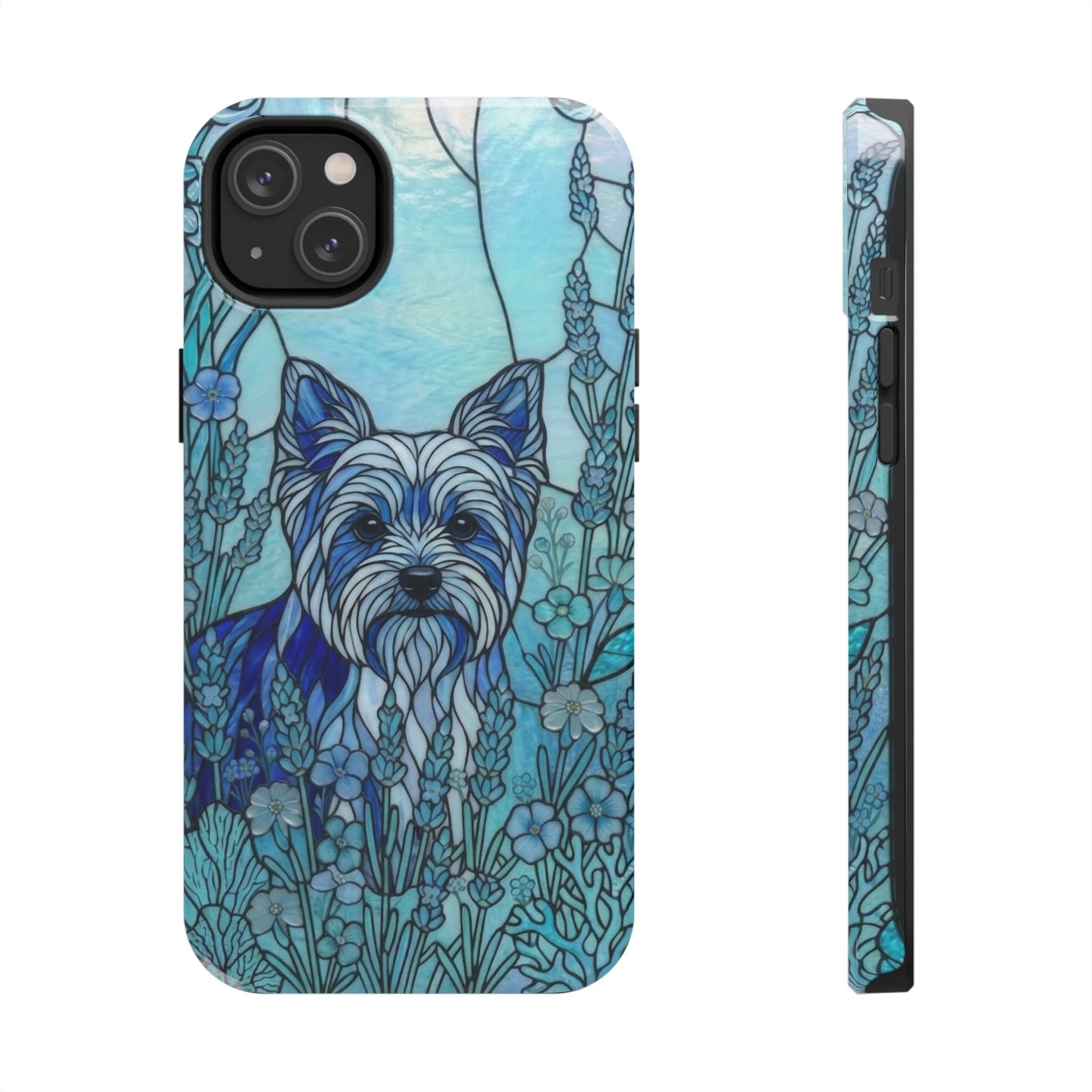 Yorkie Stained Glass Style Tough Case — Ocean Blue Theme