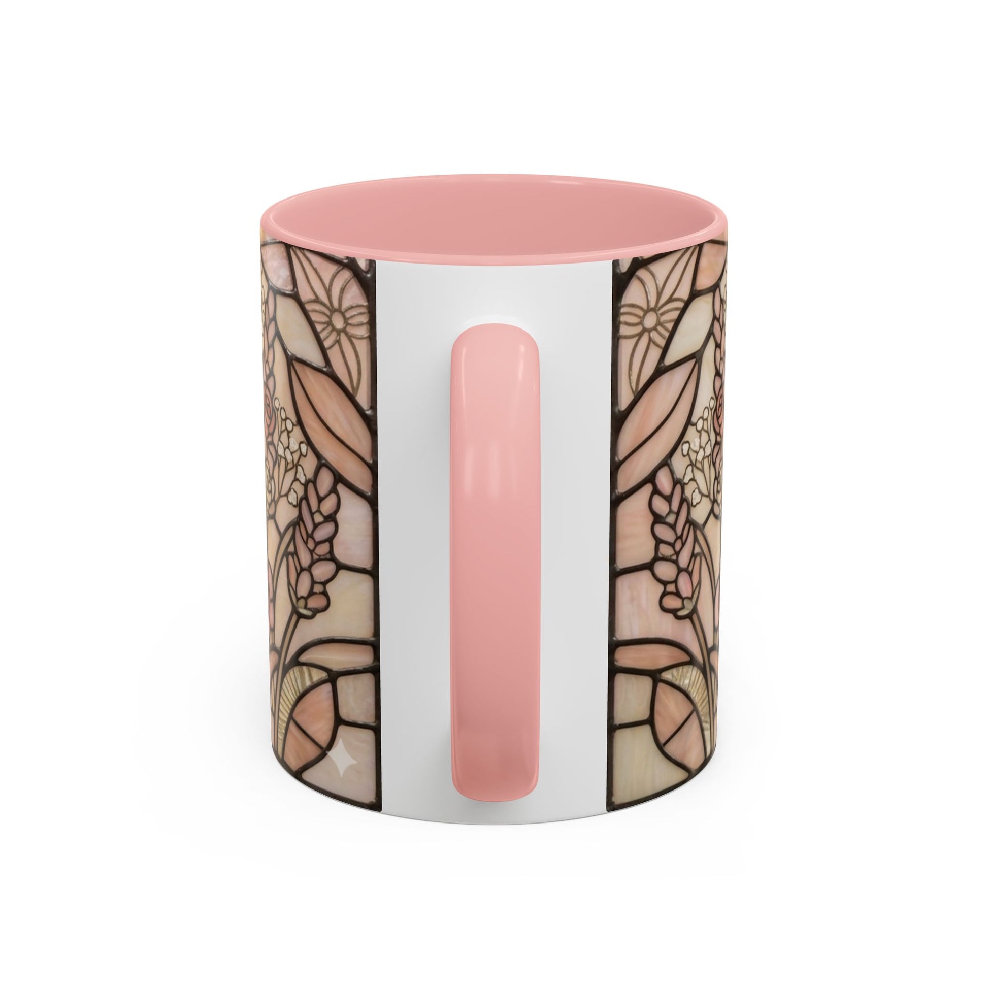 Cylindrical container with floral patterns and pink accents on a white background