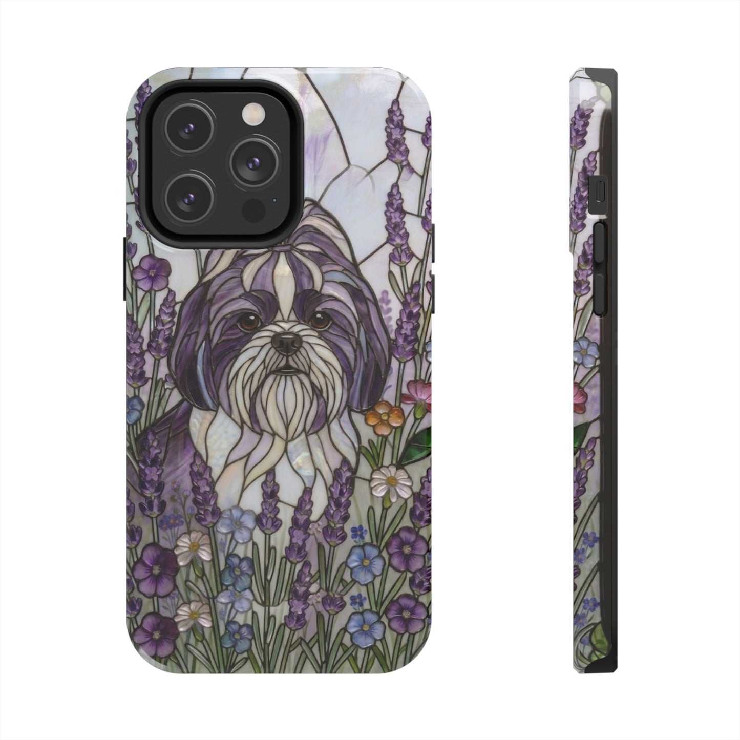 Shih Tzu Stained Glass Style Tough Case — Lavender Floral Theme