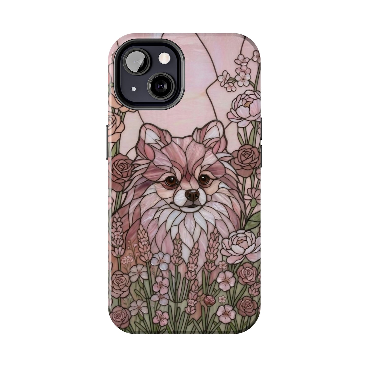 Pomeranian Stained Glass Style Tough Case — Rose Garden Theme
