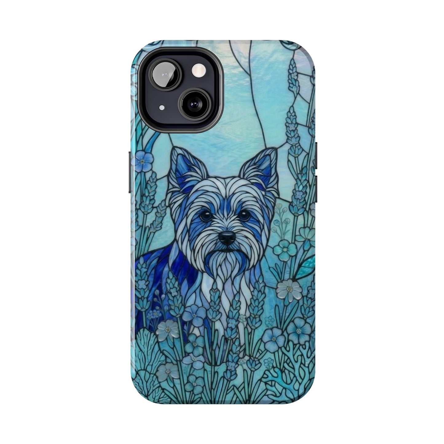 Yorkie Stained Glass Style Tough Case — Ocean Blue Theme