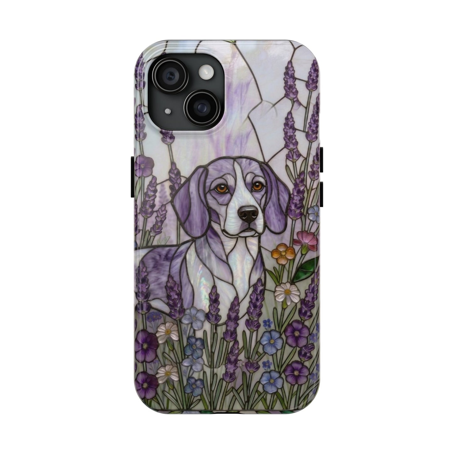 Beagle Stained Glass Style Tough Case — Lavender Floral Theme