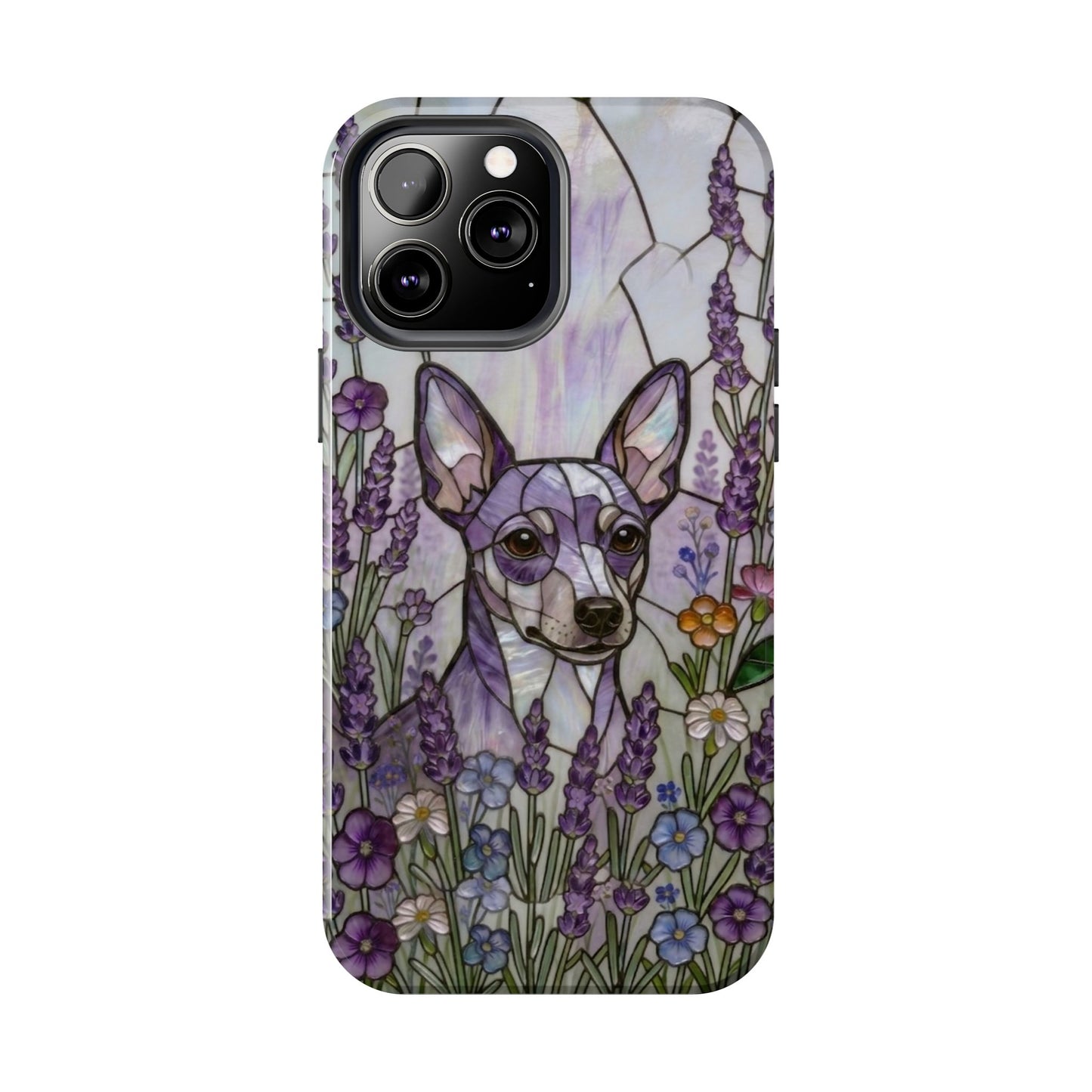Mini Pinscher Stained Glass Style Tough Case — Lavender Floral Theme