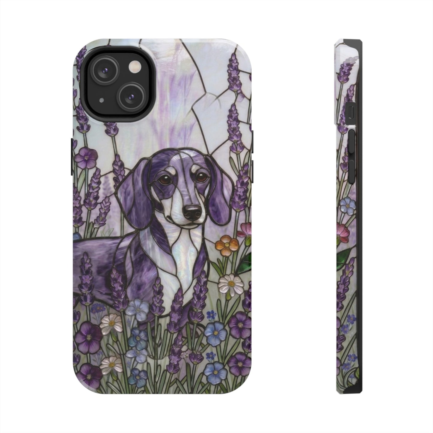 Dachshund Stained Glass Style Tough Case — Lavender Floral Theme