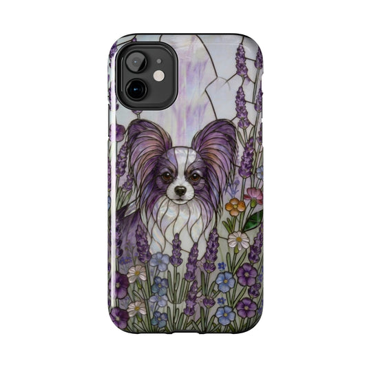 Phone case with a dog and floral design on a white background