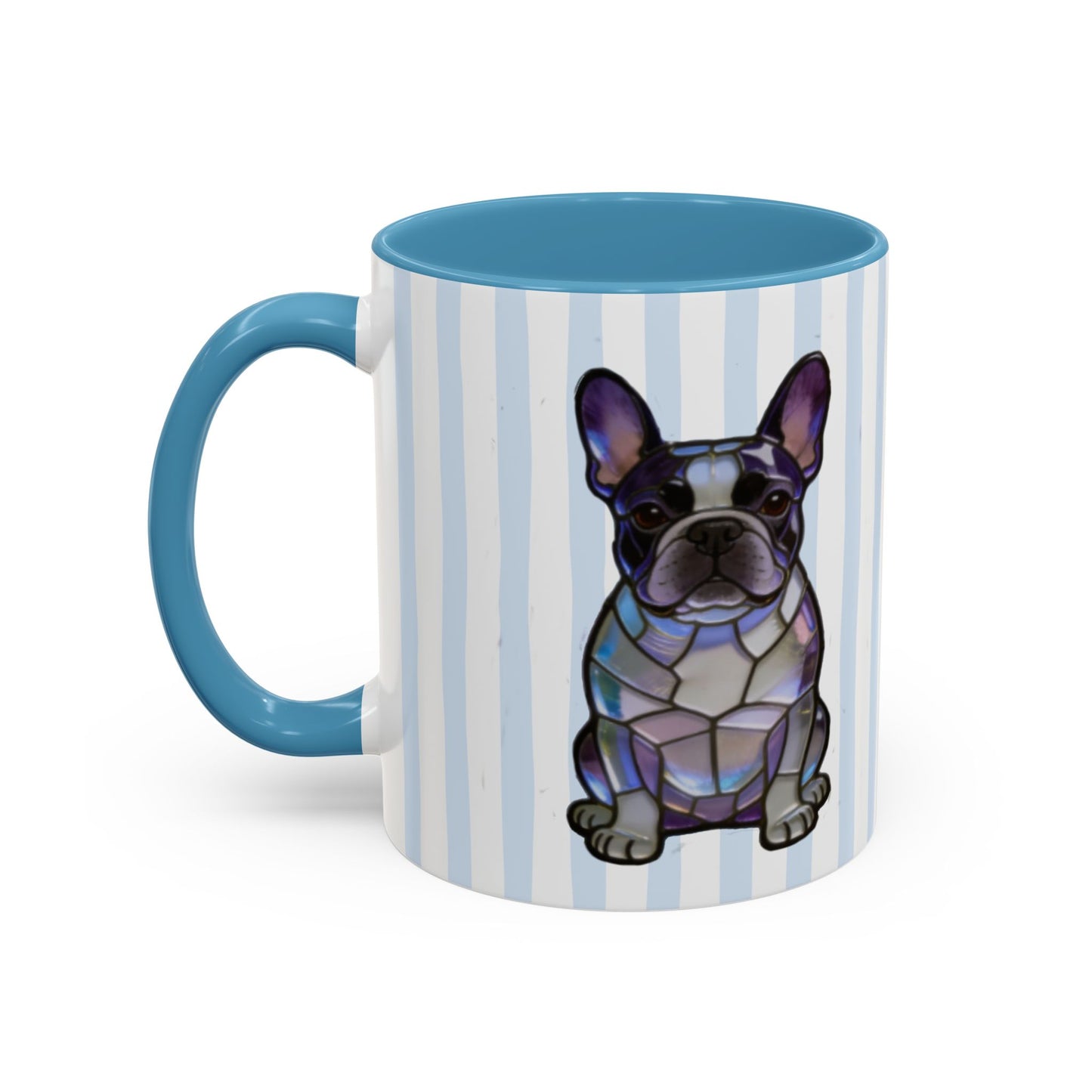Cute Light Blue Striped Frenchie Ceramic Cup