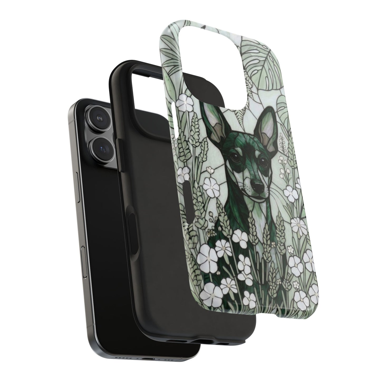 Mini Pinscher Stained Glass Style Tough Case — Botanical Green Theme