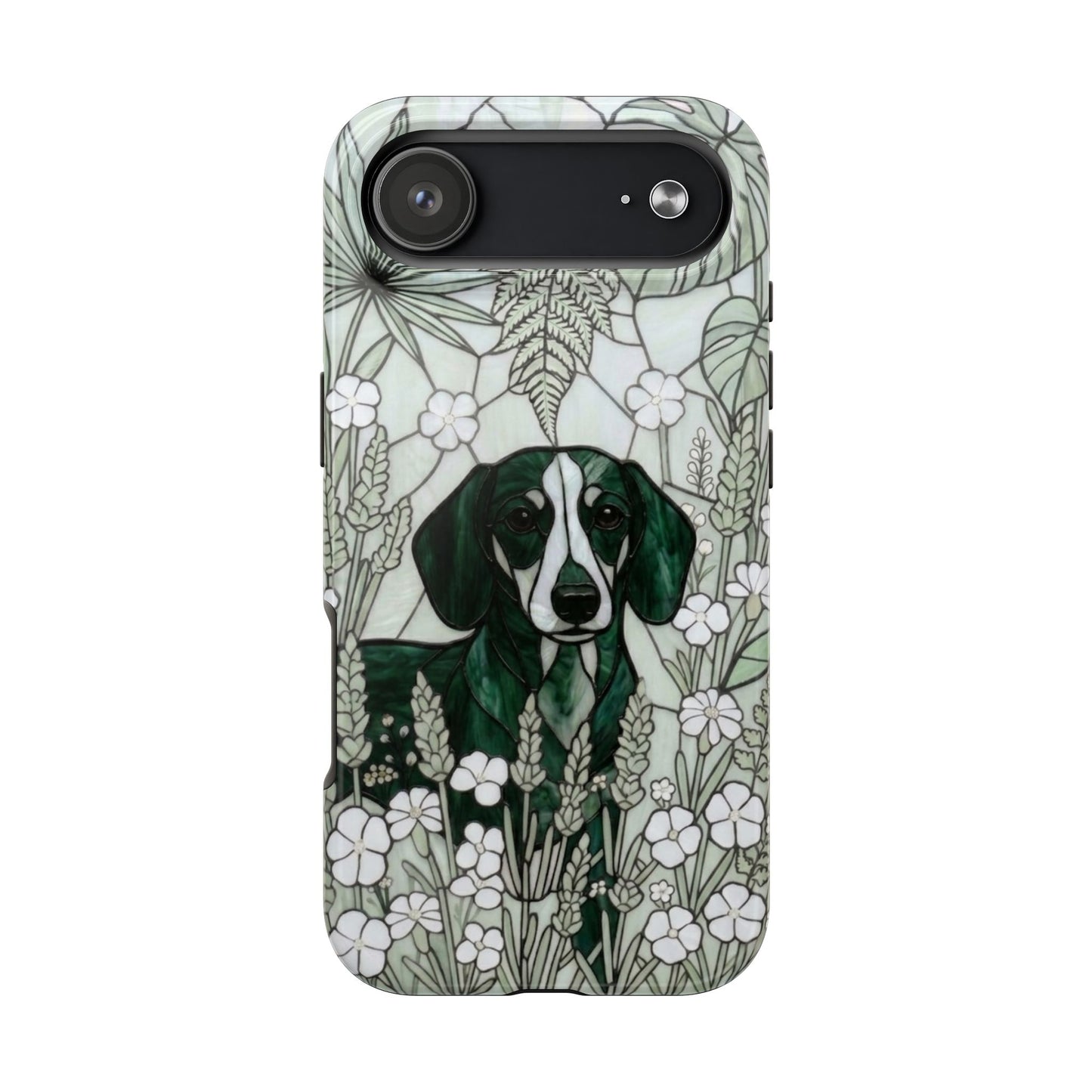 Dachshund Stained Glass Style Tough Case — Botanical Green Theme