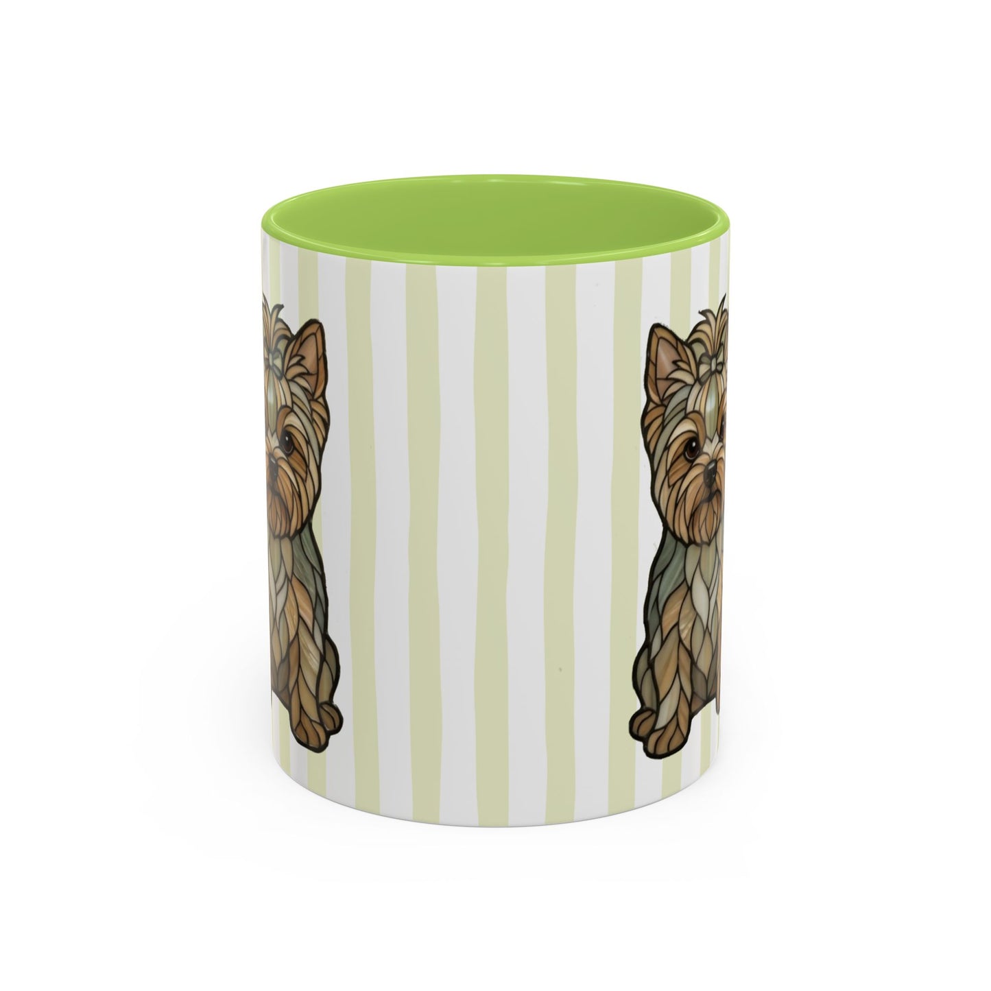 Cute Light Green Striped Yorkie Ceramic  Cup