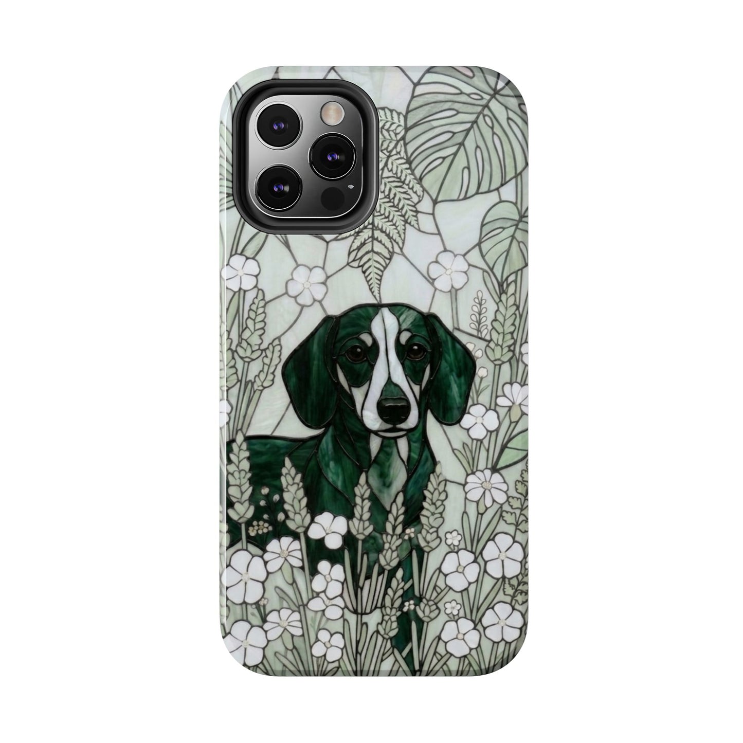 Dachshund Stained Glass Style Tough Case — Botanical Green Theme