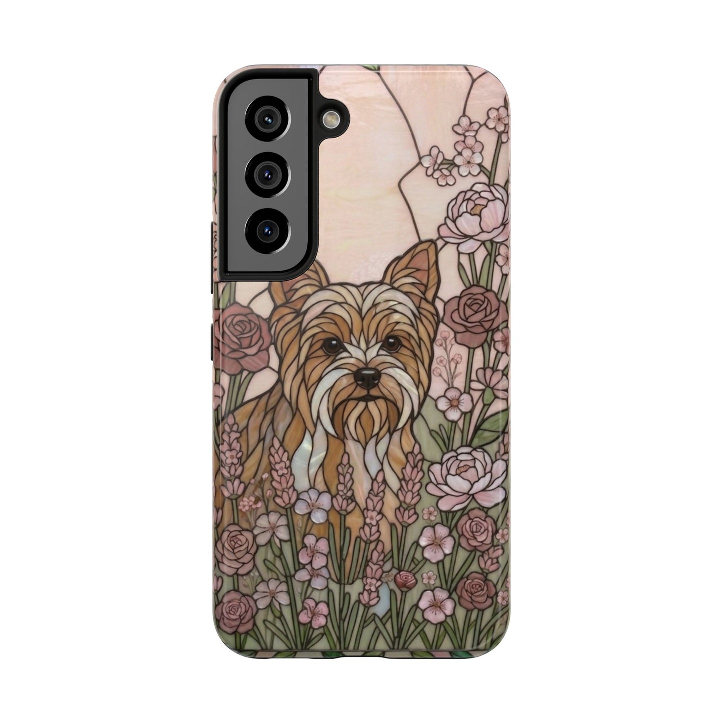 Yorkie Stained Glass Style Tough Case — Rose Garden Theme