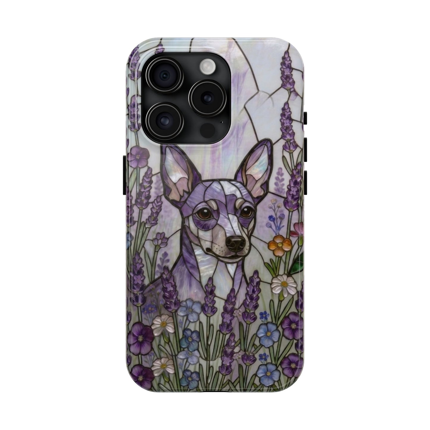 Mini Pinscher Stained Glass Style Tough Case — Lavender Floral Theme
