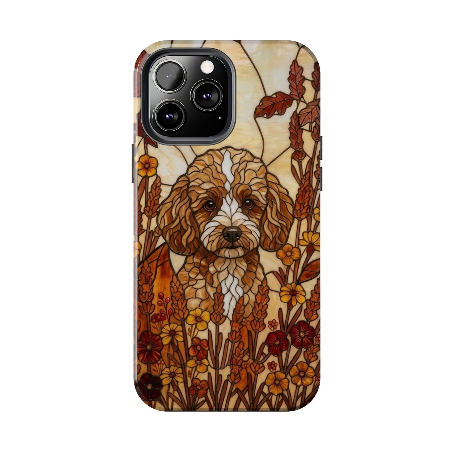 Toy Poodle Stained Glass Style Tough Case — Autumn Warmth Theme