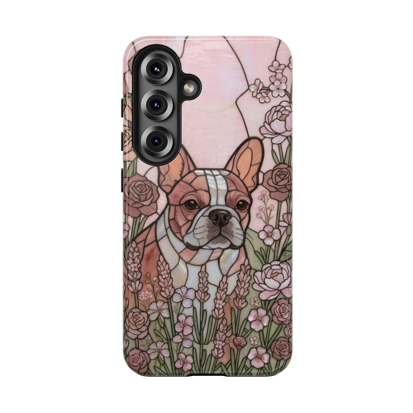 Frenchie Stained Glass Style Tough Case — Rose Garden Theme
