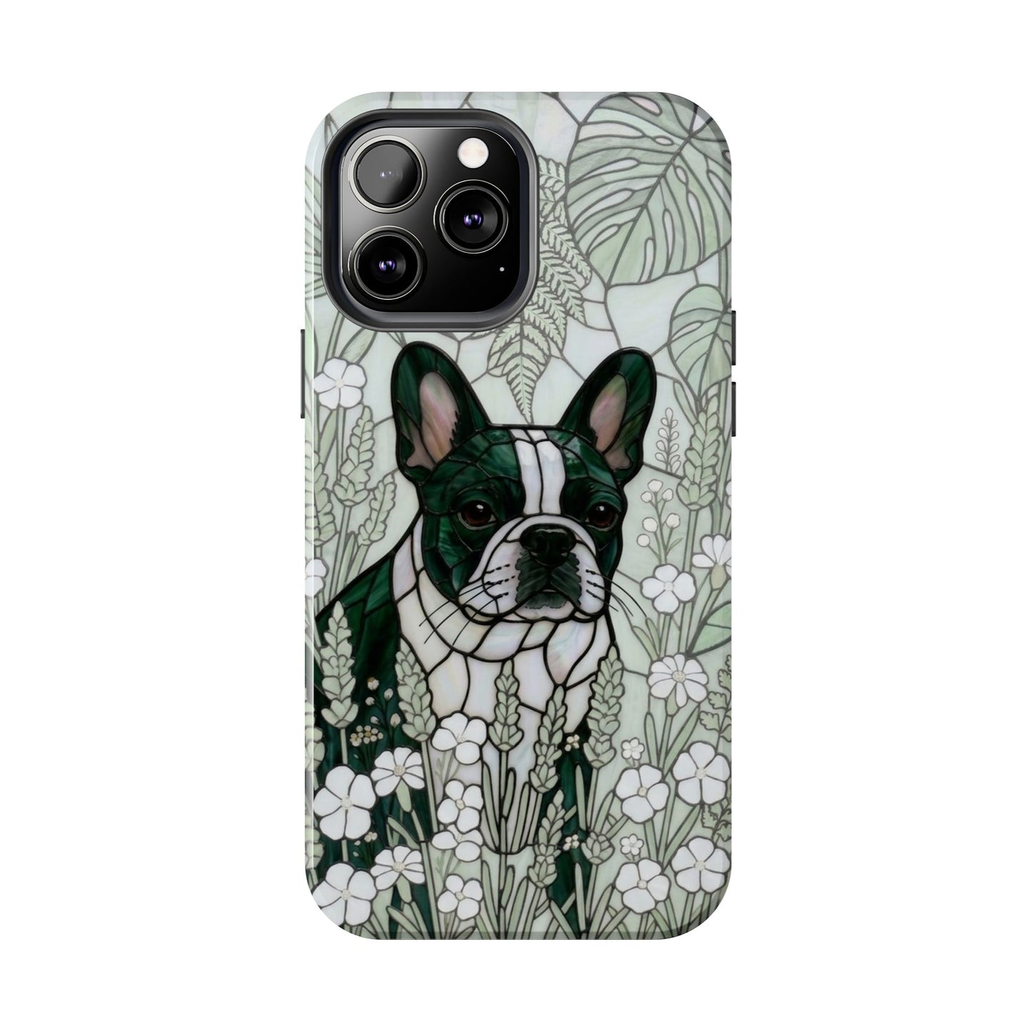 Frenchie Stained Glass Style Tough Case — Botanical GreenTheme