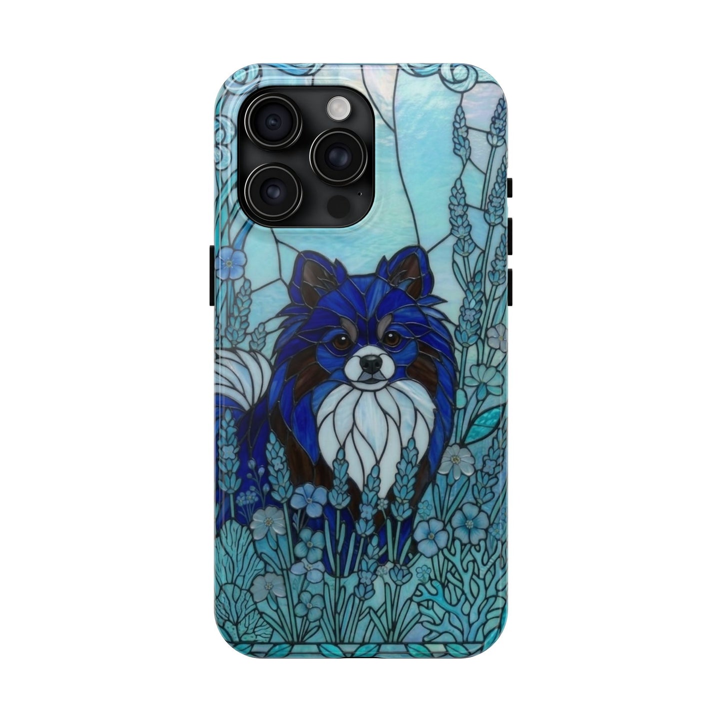 Pomeranian Stained Glass Style Tough Case — Ocean Blue Theme