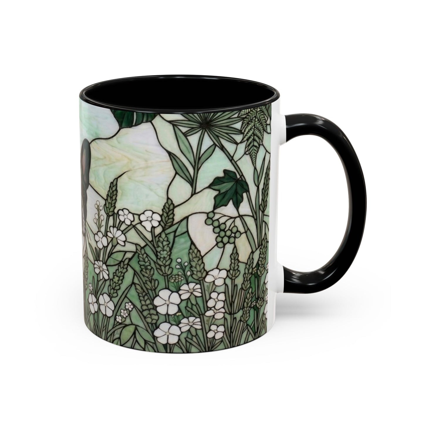 Stained Glass French Bulldog Coffee Mug — Botanical Green Theme
