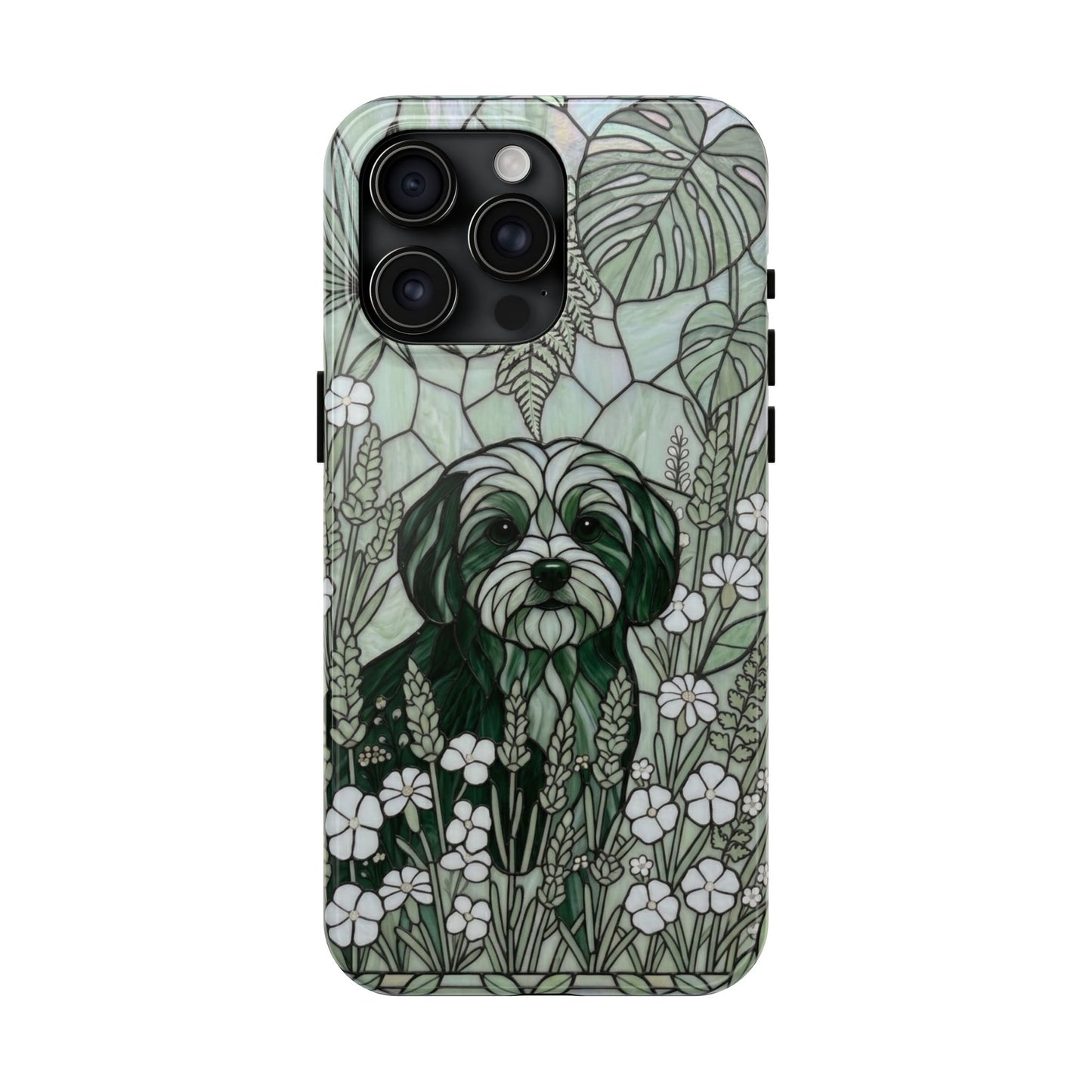 Maltese Stained Glass Style Tough Case — Botanical Green Theme