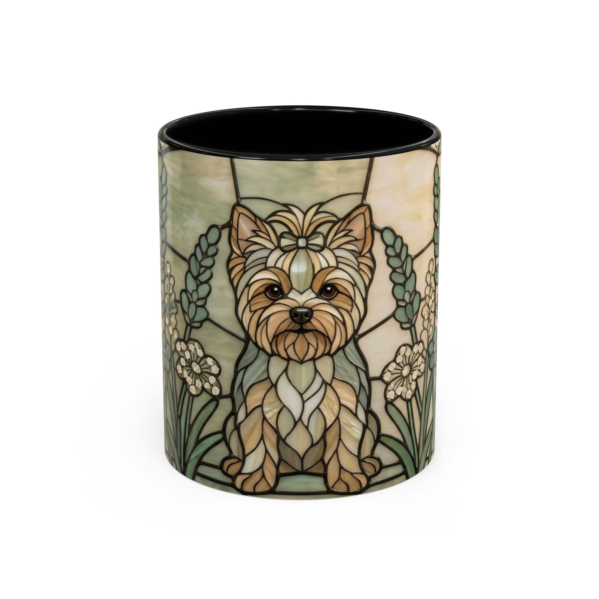 Decorative mug with a dog illustration on a white background