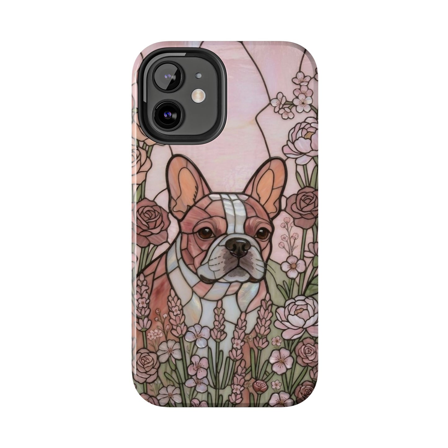 Frenchie Stained Glass Style Tough Case — Rose Garden Theme